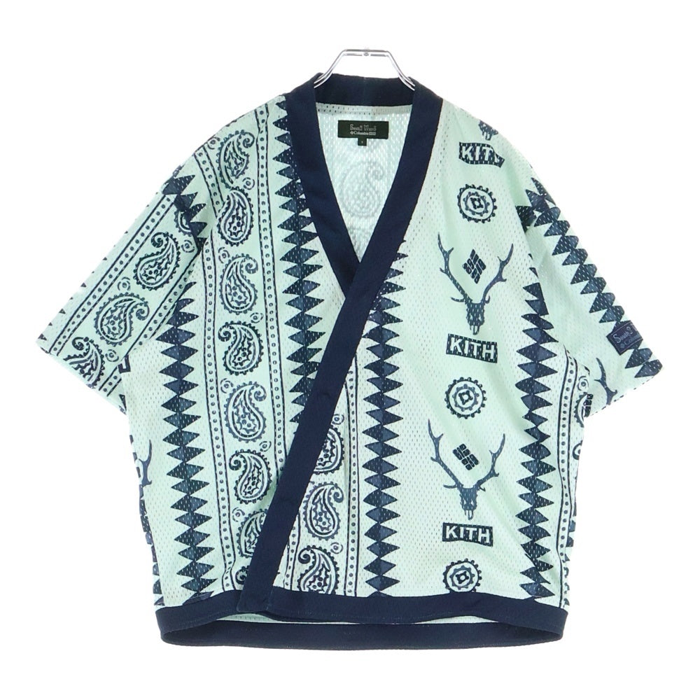 KITH(キス) ×Columbia ×South2 West8 Crossover Snap Front Shirt クロスオーバー スナップフロントシャツ 半袖シャツ エスニック柄 ネイビー/グリーン KHM033108-415