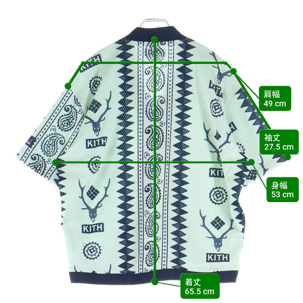 KITH(キス) ×Columbia ×South2 West8 Crossover Snap Front Shirt クロスオーバー スナップフロントシャツ 半袖シャツ エスニック柄 ネイビー/グリーン KHM033108-415