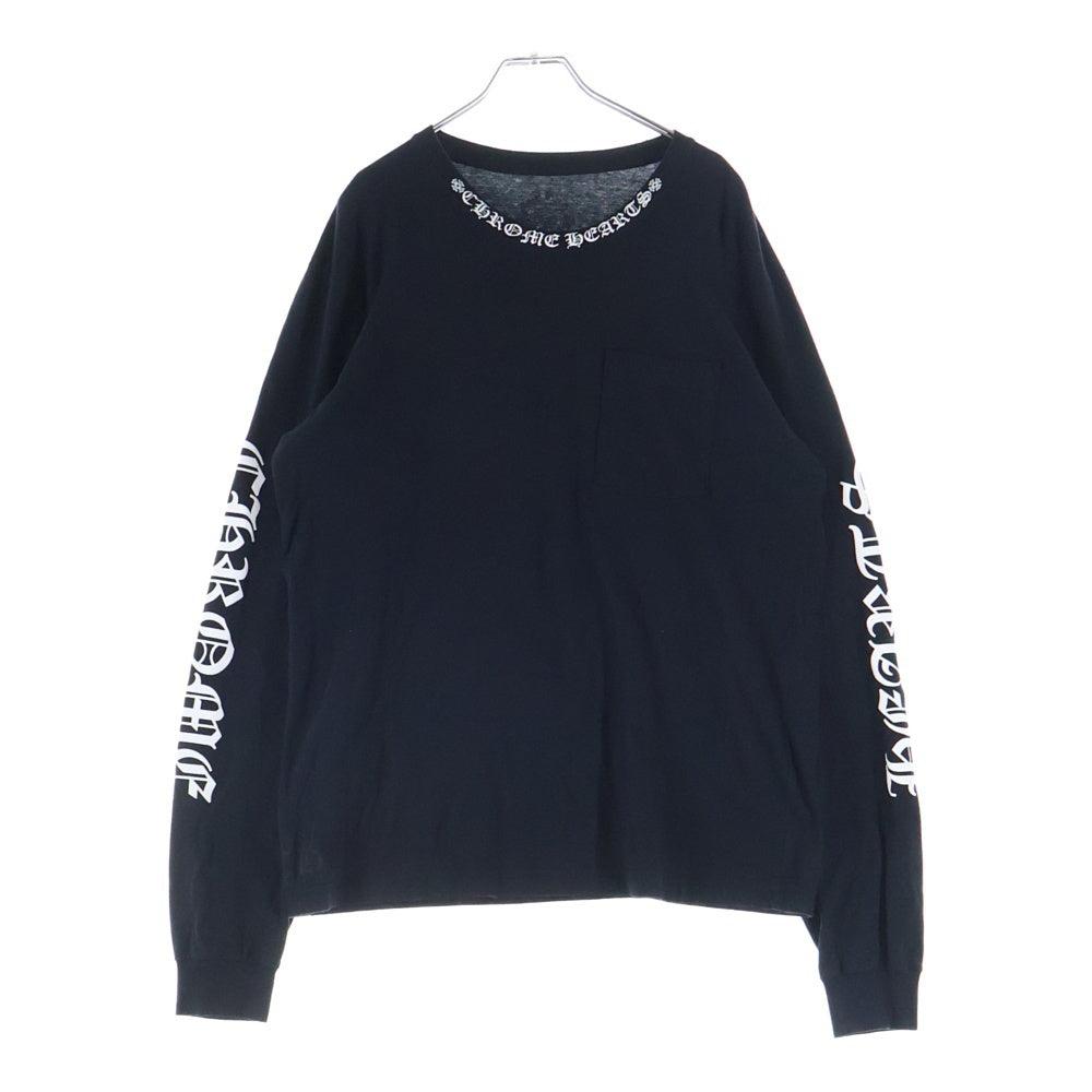 CHROME HEARTS(クロムハーツ) CH LS NECK LOGO ネックロゴプリント 袖ロゴ 長袖Tシャツ ロングスリーブカットソー ブラック レディース