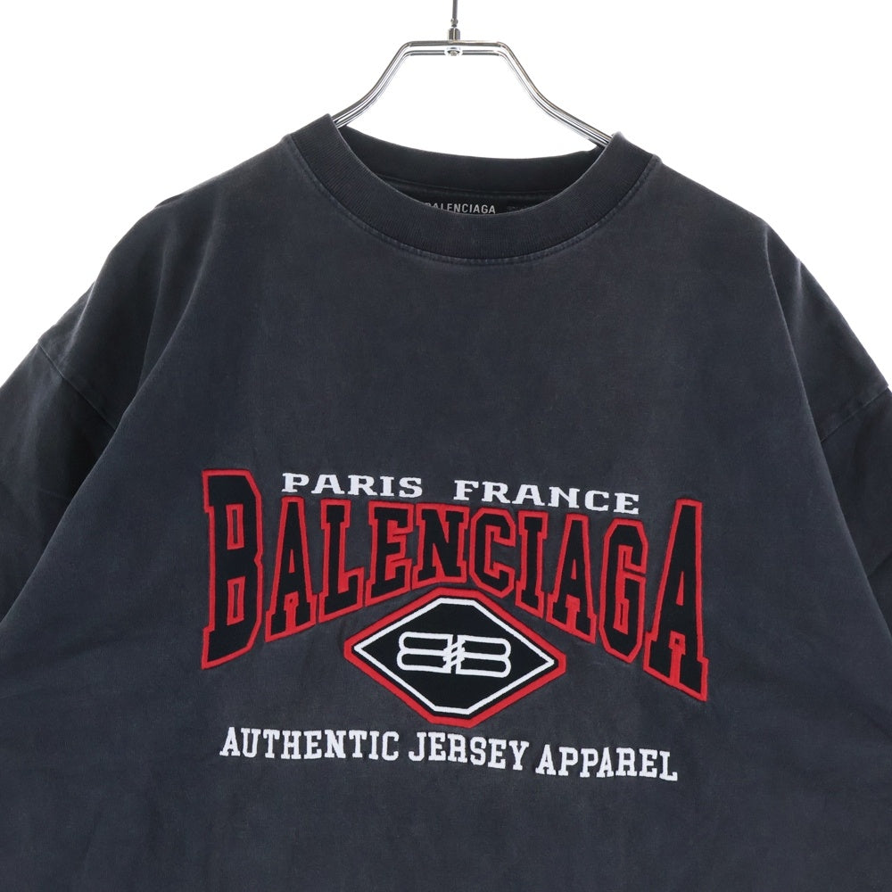 BALENCIAGA(バレンシアガ) Authentic Jersey Apparel フロント刺繍デザイン クルーネック半袖Tシャツ ショートスリーブカットソー ブラック JT91 641675