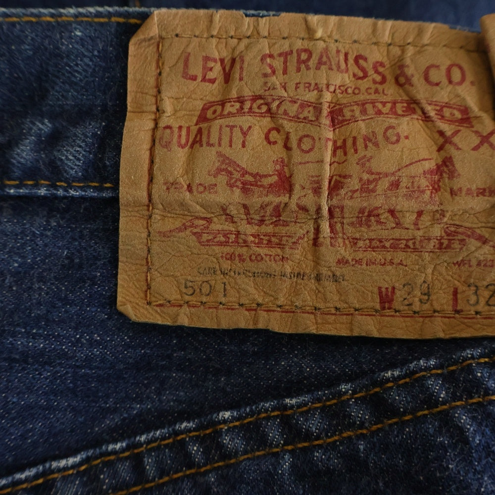 Levi's(リーバイス) 70s 66BIG E ズレカン スレキスタンプ ポケット裏シングルステッチ 混合ステッチ ケアタグ 不均等V ボタン裏6 デニム ジーンズ パンツ 濃紺 インディゴ
