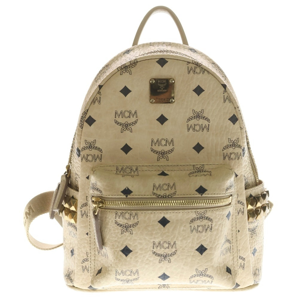 MCM(エム シー エム) ヴィセトス ロゴグラム スタッズ ミニリュック バックパック ベージュ レディース
