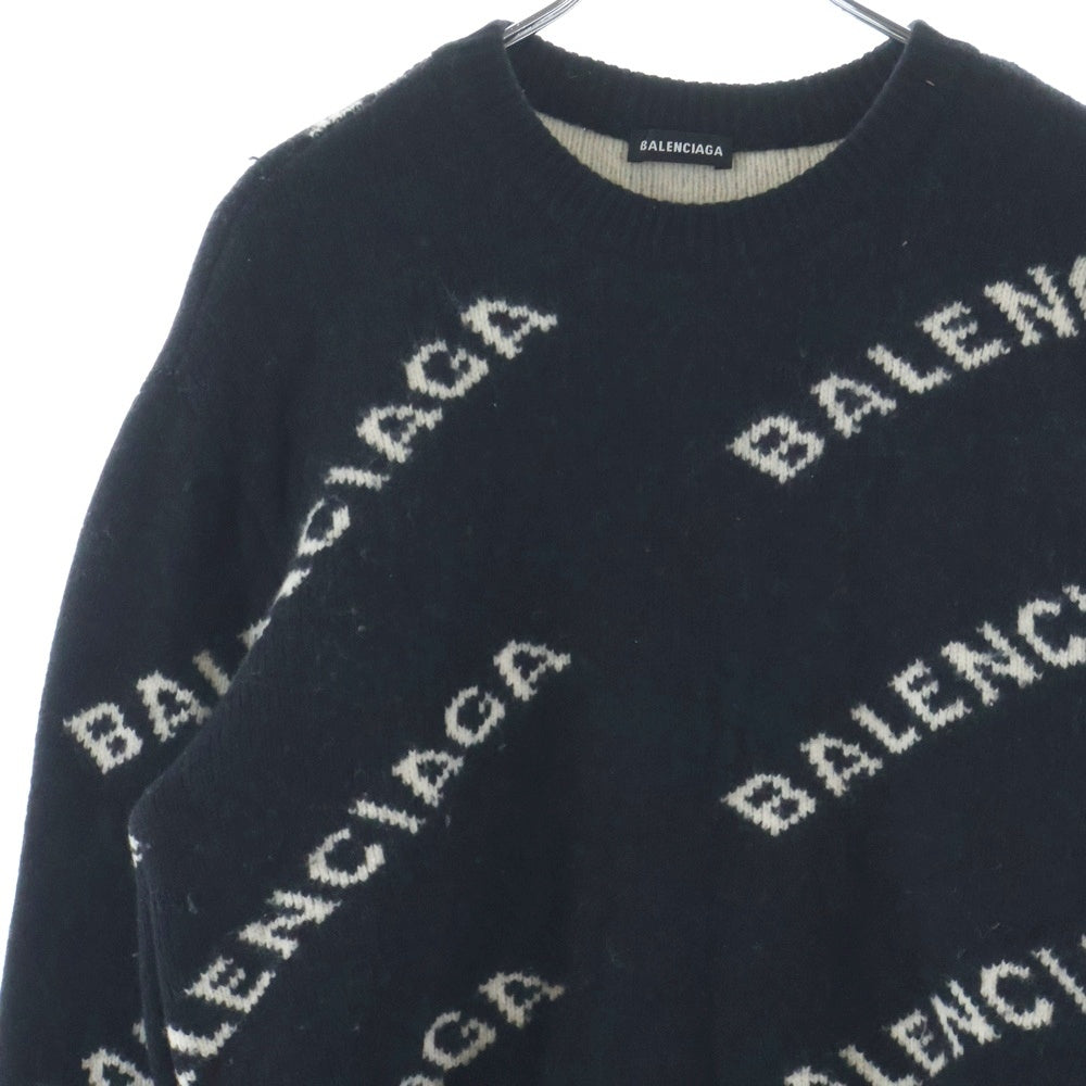 BALENCIAGA(バレンシアガ) ロゴ総柄 クルーネックニットセーター ブラック AK01 534418 レディース