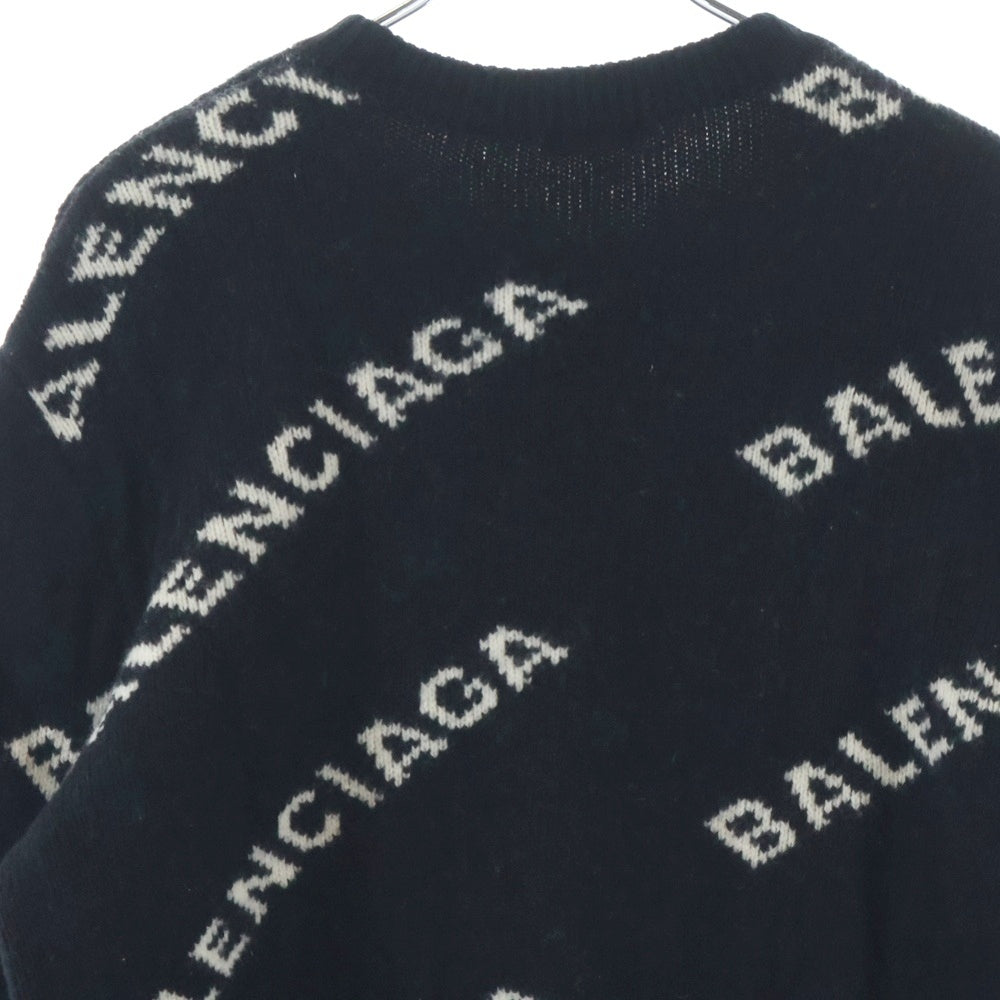 BALENCIAGA(バレンシアガ) ロゴ総柄 クルーネックニットセーター ブラック AK01 534418 レディース