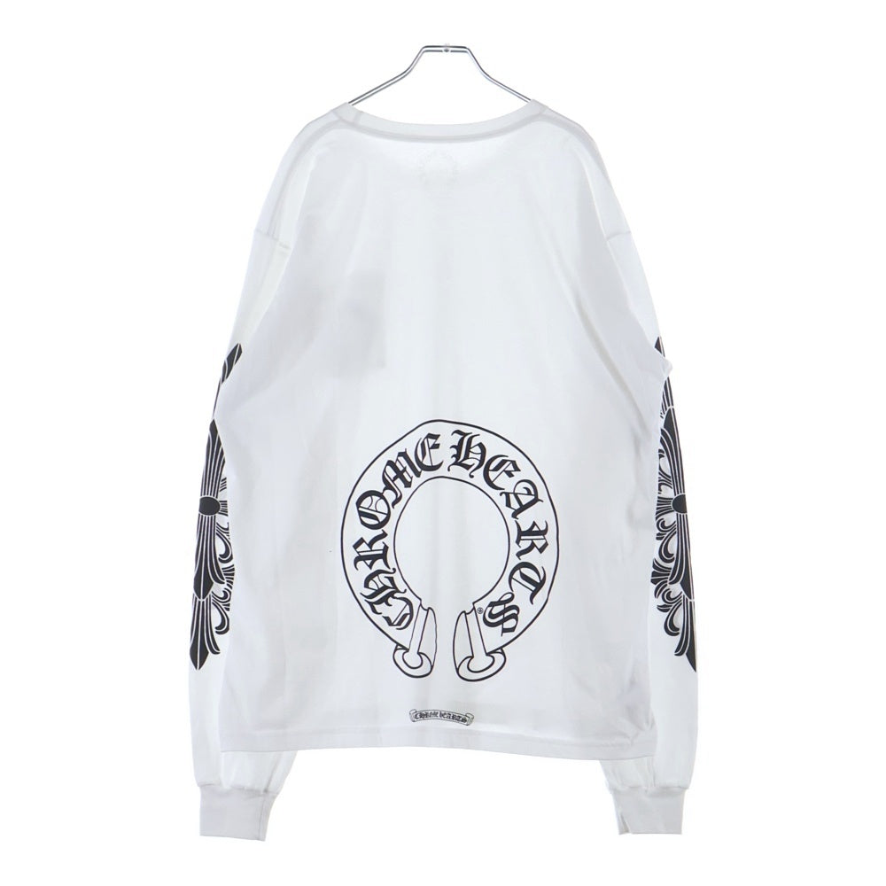 CHROME HEARTS(クロムハーツ) FLRL CRS HORSESHOE L/S バックホースシュー 袖フローラル ロングスリーブ 長袖Tシャツ カットソー ホワイト