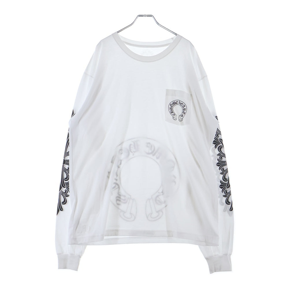 CHROME HEARTS(クロムハーツ) FLRL CRS HORSESHOE L/S バックホースシュー 袖フローラル ロングスリーブ 長袖Tシャツ カットソー ホワイト