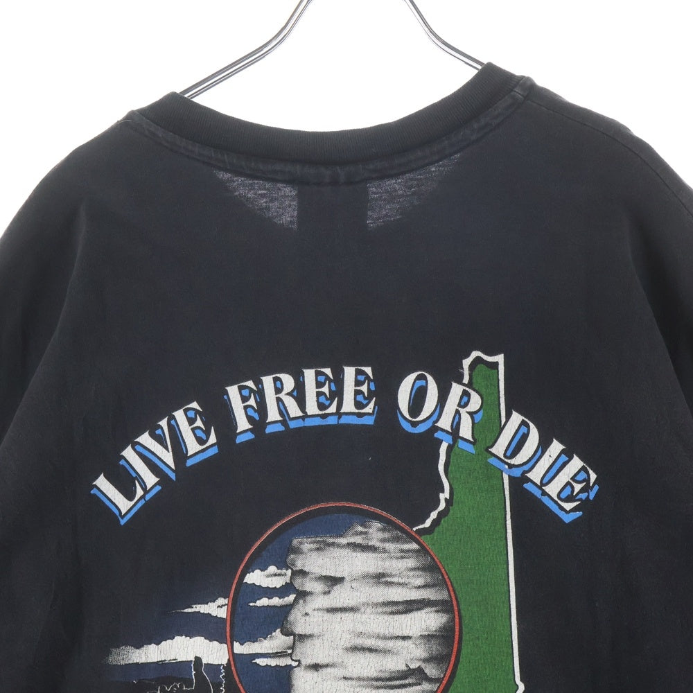 VINTAGE(ヴィンテージ) 90s HARLEY-DAVIDSON ブルーフレイム バーアンドシールド 両面プリント クルーネック 半袖Tシャツ ブラック