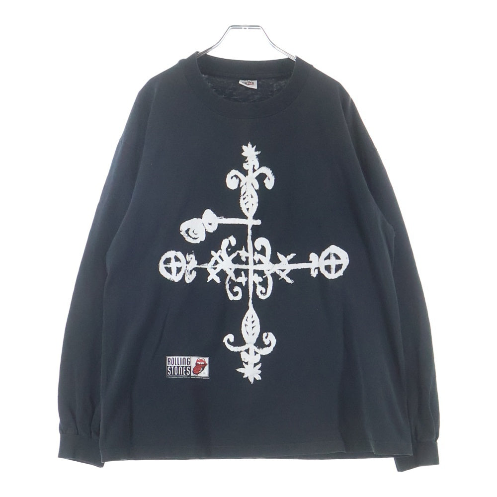 VINTAGE(ヴィンテージ) 90s The Rolling Stones anvilタグ ローリングストーンズ 両面プリント クルーネック 長袖Tシャツ ブラック