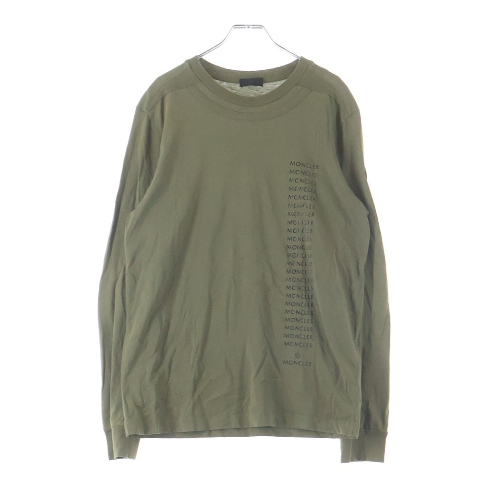 MONCLER(モンクレール) MAGLIA MANICA LUNGA フロントプリントデザイン 袖ロゴワッペン ロングスリーブカットソー 長袖Tシャツ カーキ I20918D00009 89A17