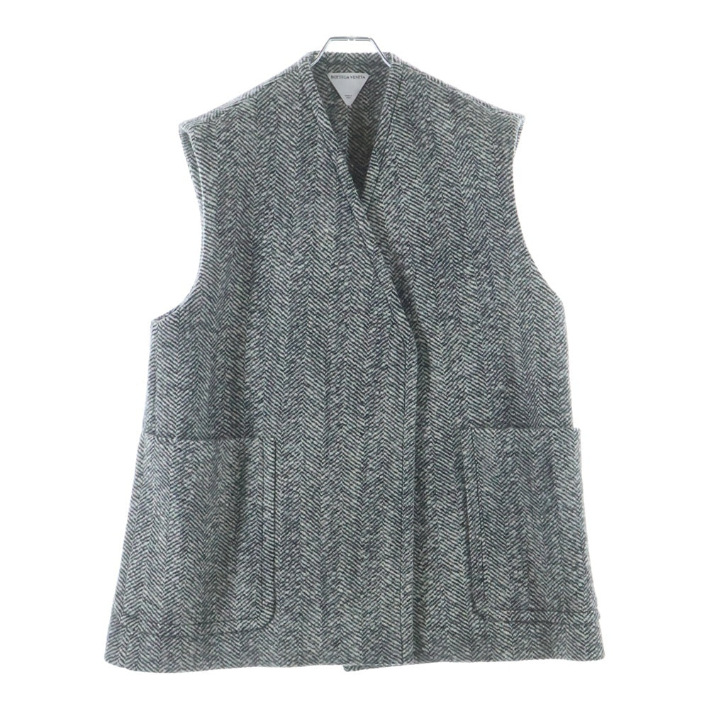 BOTTEGA VENETA(ボッテガヴェネタ) Sleeveless Felted Wool Chevron Coat ノースリーブ ウール コート グレー/ホワイト 744733 V34P0