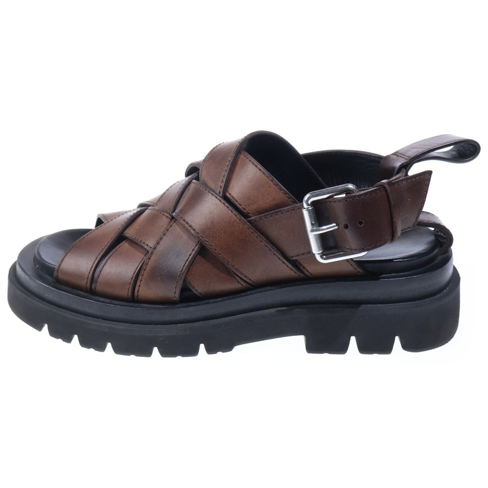 BOTTEGA VENETA(ボッテガヴェネタ) イントレチャート ラグストラップ レザー サンダル ブラウン/ブラック 755129VBS502113
