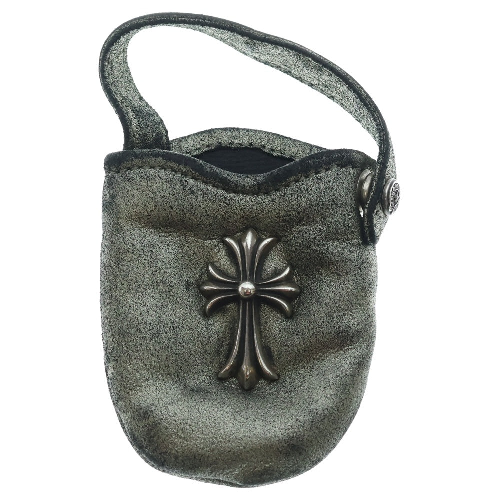 CHROME HEARTS(クロムハーツ) PHONE POUCH W/CH CROSS スモールCHクロス レザーフォンポーチ シルバー