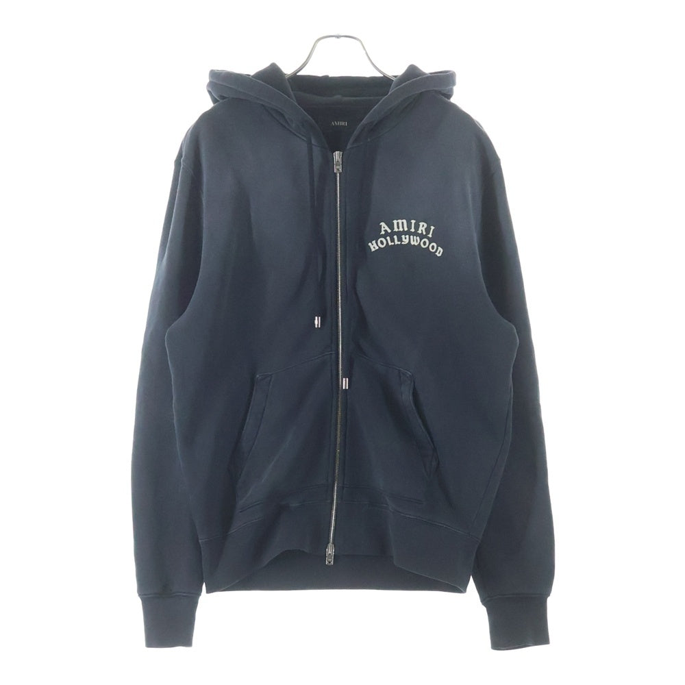 AMIRI(アミリ) 25AW HOLLYWOOD ハリウッド 胸ロゴ バックデザイン ダブルジップ パーカー ブラック SRAMJYHD1132SMRBC00