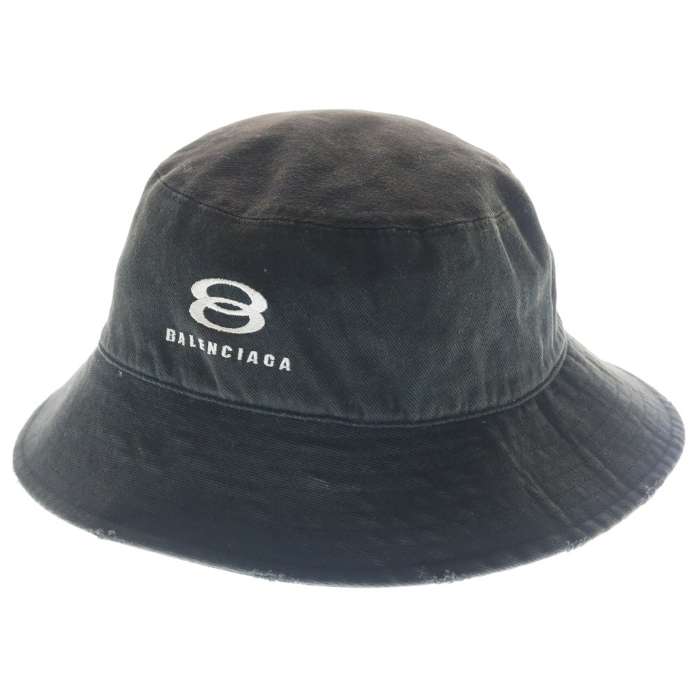 BALENCIAGA(バレンシアガ) ロゴエンブロイダリー ダメージ加工 バケットハット ブラック 766865 410B2