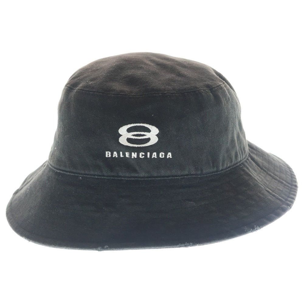BALENCIAGA(バレンシアガ) ロゴエンブロイダリー ダメージ加工 バケットハット ブラック 766865 410B2