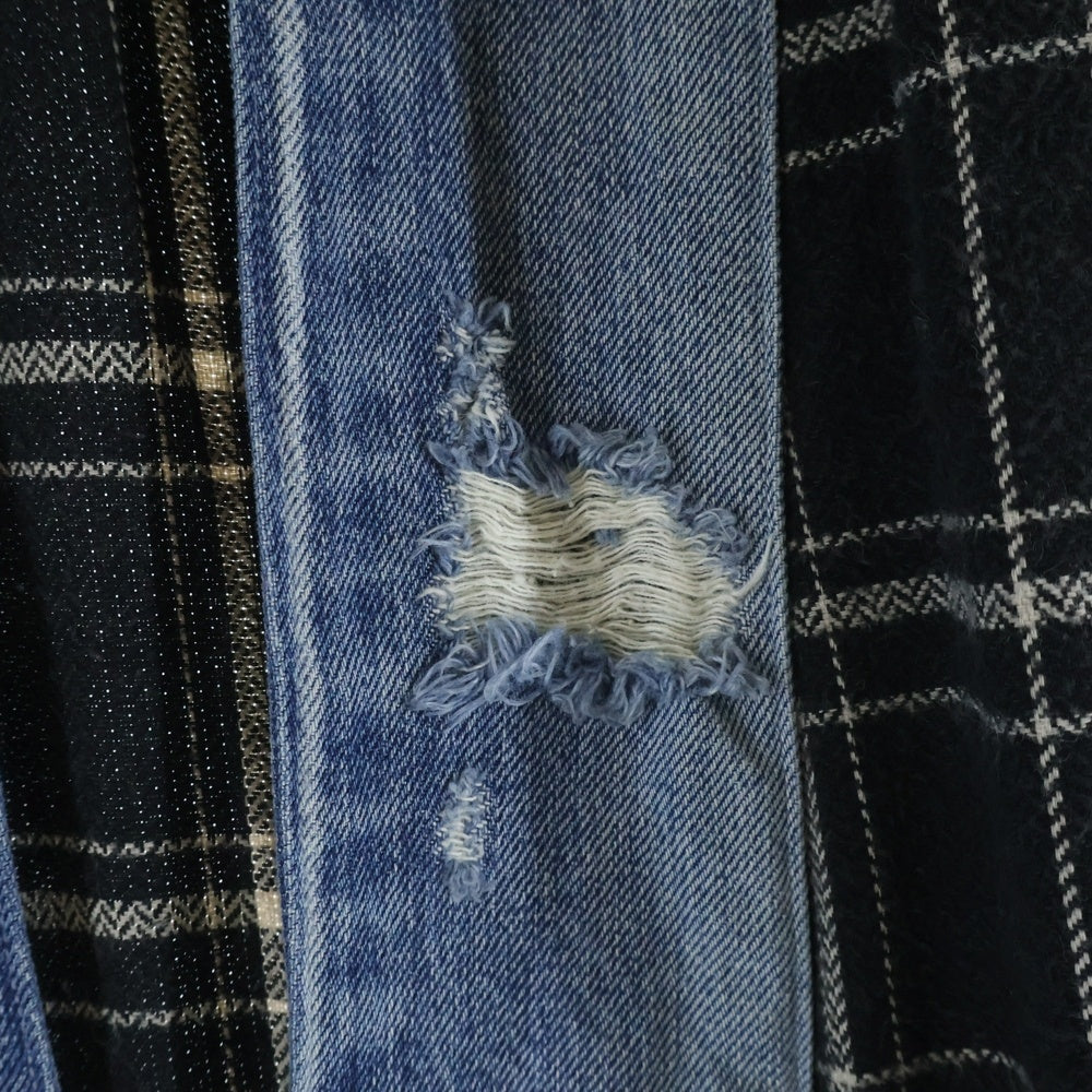 GREG LAUREN(グレッグローレン) BLACK PLAID LONG KIMONO ブラックプレイドロングキモノ チェックロングジャケットコート ブラック/インディゴ