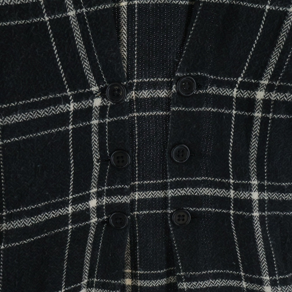 GREG LAUREN(グレッグローレン) BLACK PLAID LONG KIMONO ブラックプレイドロングキモノ チェックロングジャケットコート ブラック/インディゴ