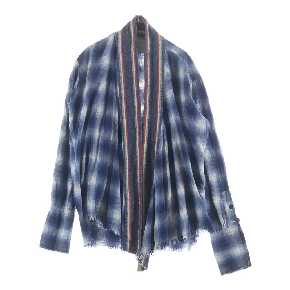 GREG LAUREN(グレッグローレン) BRANKET STRIPE KIMONO ブランケットストライプキモノ チェック 長袖シャツカーディガン ブルー