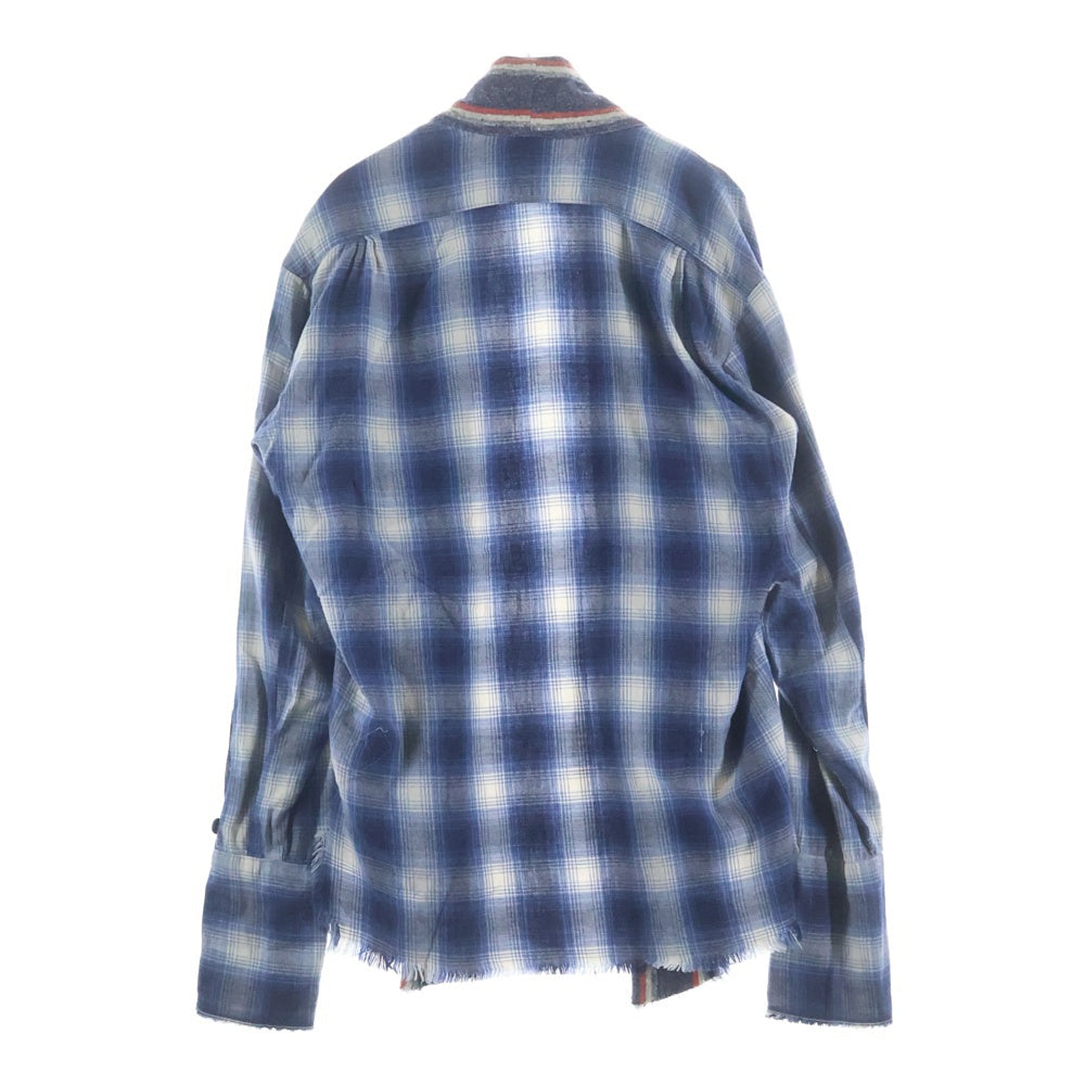 GREG LAUREN(グレッグローレン) BRANKET STRIPE KIMONO ブランケットストライプキモノ チェック 長袖シャツカーディガン ブルー