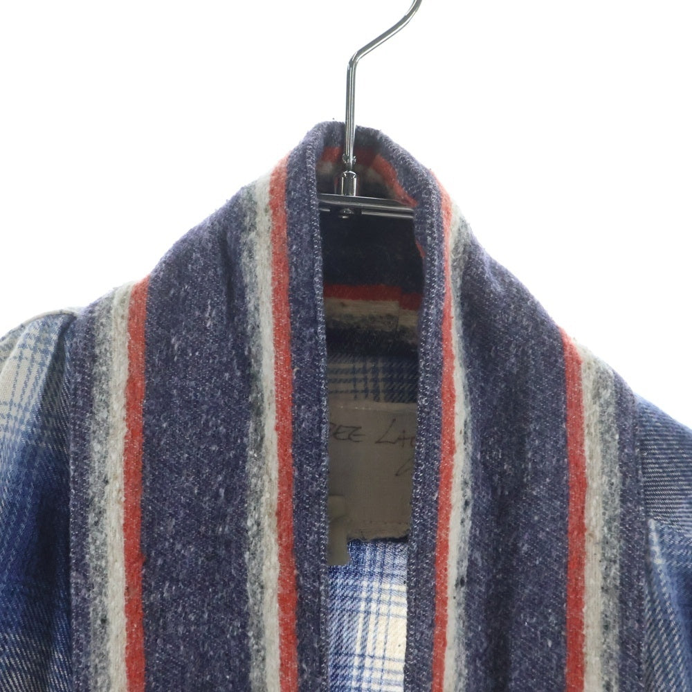 GREG LAUREN(グレッグローレン) BRANKET STRIPE KIMONO ブランケットストライプキモノ チェック 長袖シャツカーディガン ブルー