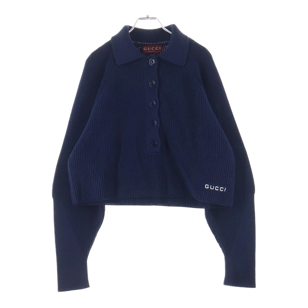 GUCCI(グッチ) 24SS Chunky Rib Cotton Polo Shirts コットン ニット ポロシャツ ブルー 786464 XKD25 レディース