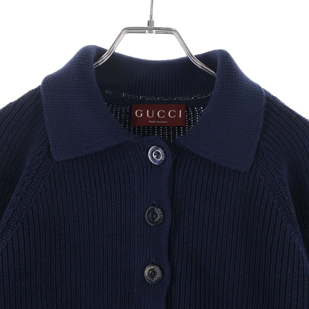GUCCI(グッチ) 24SS Chunky Rib Cotton Polo Shirts コットン ニット ポロシャツ ブルー 786464 XKD25 レディース