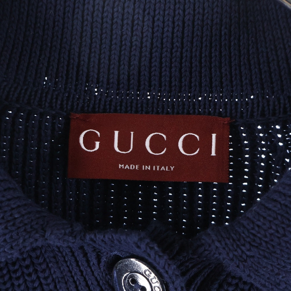 GUCCI(グッチ) 24SS Chunky Rib Cotton Polo Shirts コットン ニット ポロシャツ ブルー 786464 XKD25 レディース