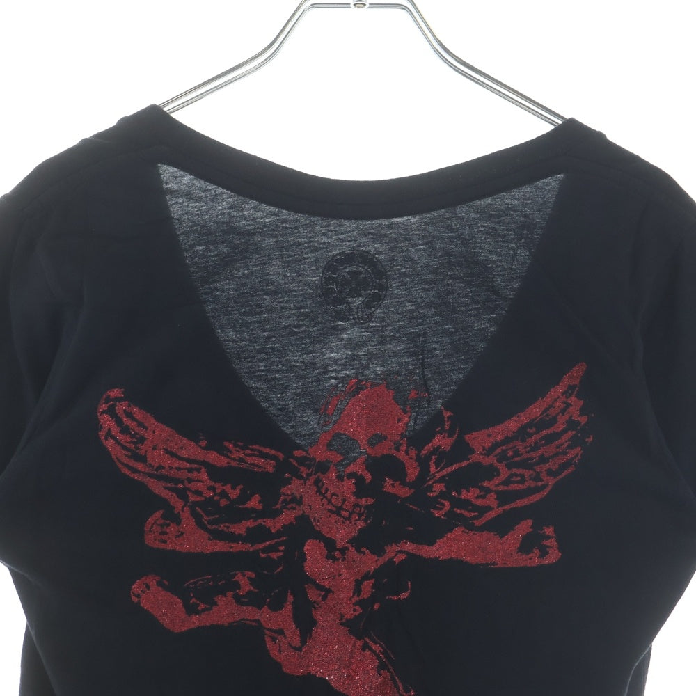 CHROME HEARTS(クロムハーツ) FOTI S/S TEEI バックミスラレーン レッドプリント Vネック 半袖 Tシャツ ブラック