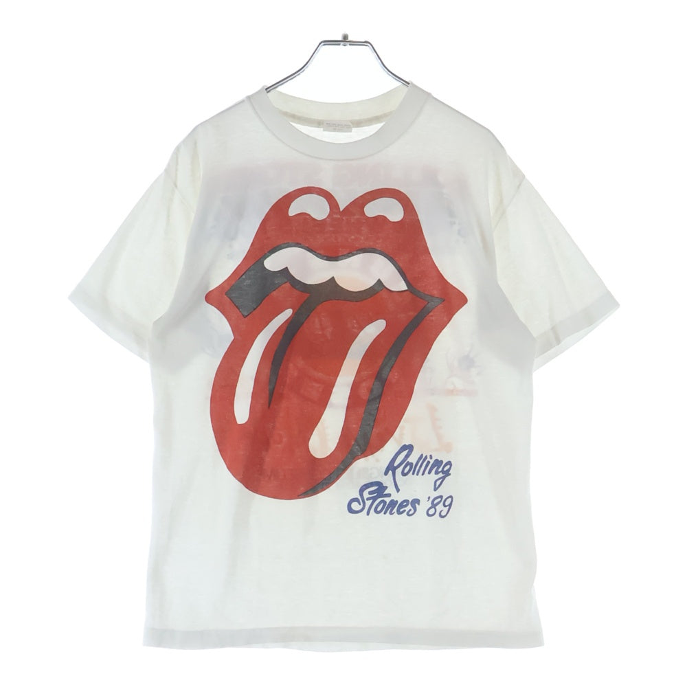 VINTAGE(ヴィンテージ) 80s ROLLING STONES 1989 STEEL WHEELS TOUR WITH GUNS N'ROSES LIVING COLOUR WHITE FITS ローリングストーンズ ガンズ 両面プリント クルーネック 半袖Tシャツ