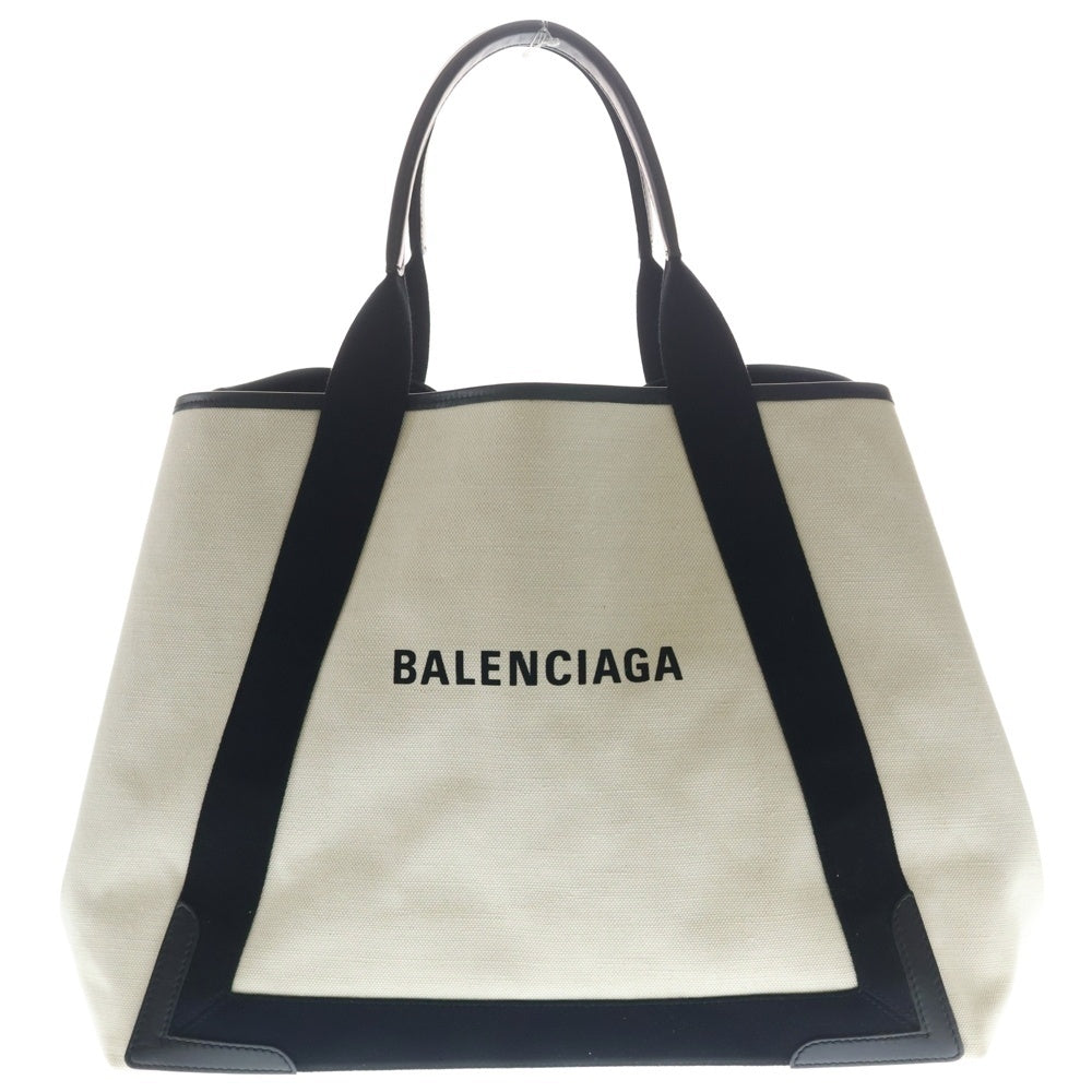 BALENCIAGA(バレンシアガ) ネイビー カバ M レザー キャンバス トート バッグ ホワイト 339936 レディース