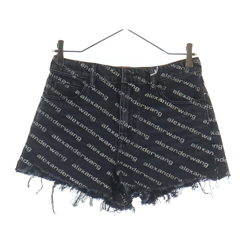 ALEXANDER WANG(アレキサンダーワン) Printed denim shorts ロゴプリント デニムショートパンツ ブラックデニム ブラック 4DC1214896 レディース