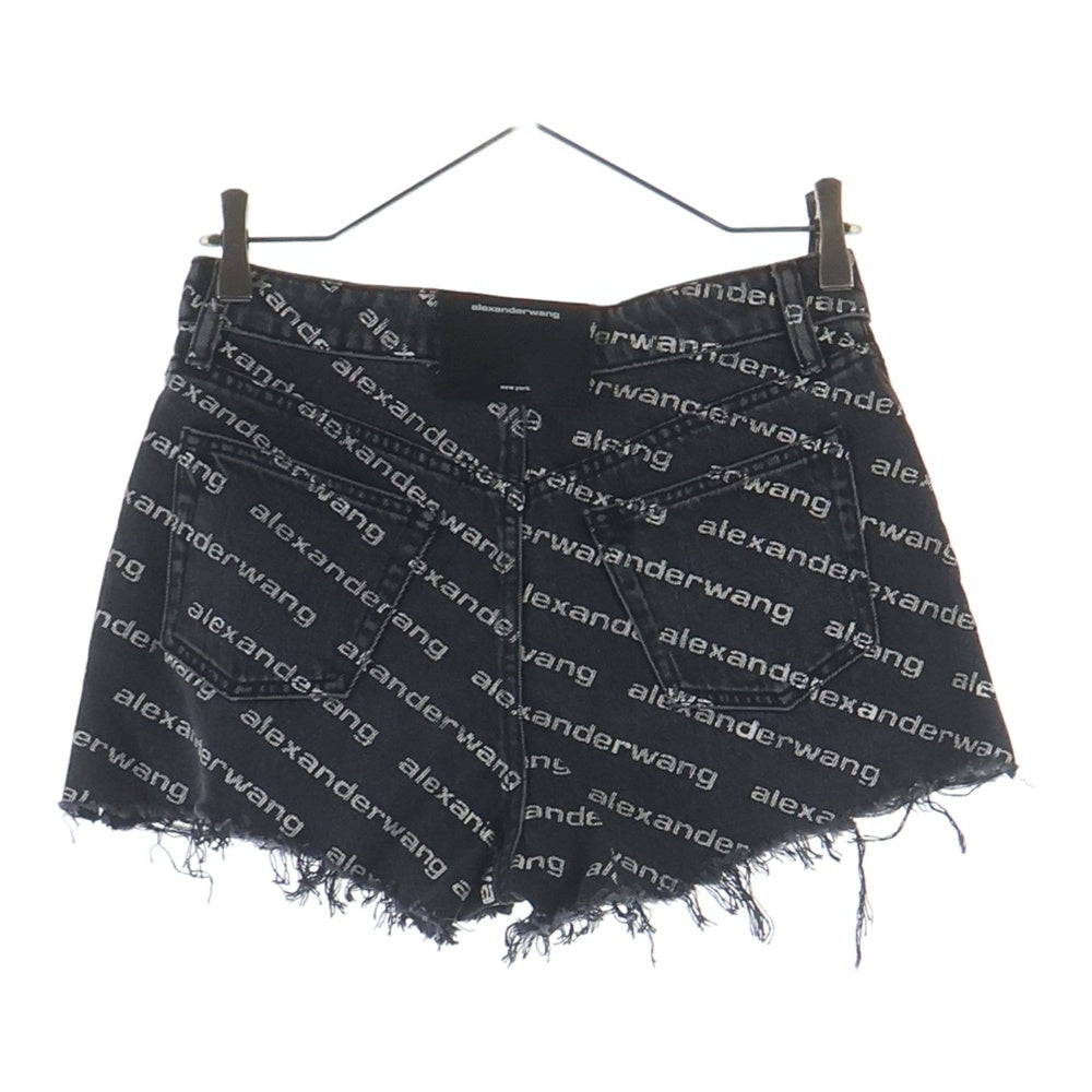 ALEXANDER WANG(アレキサンダーワン) Printed denim shorts ロゴプリント デニムショートパンツ ブラックデニム ブラック 4DC1214896 レディース