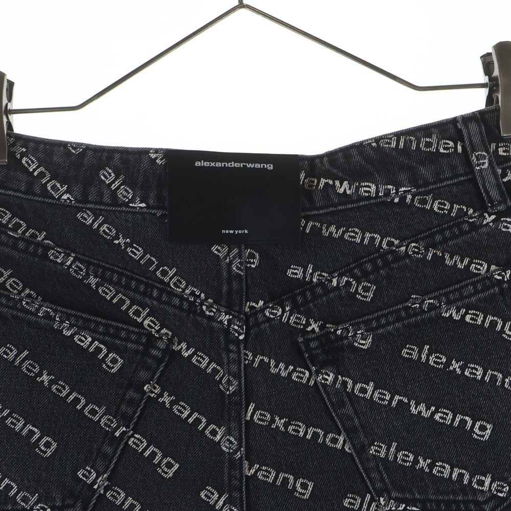 ALEXANDER WANG(アレキサンダーワン) Printed denim shorts ロゴプリント デニムショートパンツ ブラックデニム ブラック 4DC1214896 レディース
