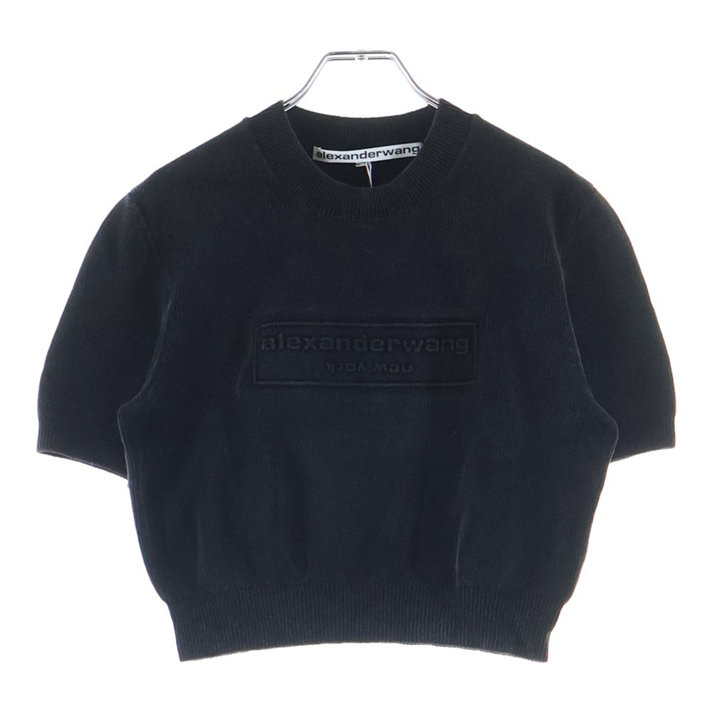 ALEXANDER WANG(アレキサンダーワン) Chenille Pullover In Cotton B クロップド 半袖ニット クルーネック ブラック1KC3251030 レディース