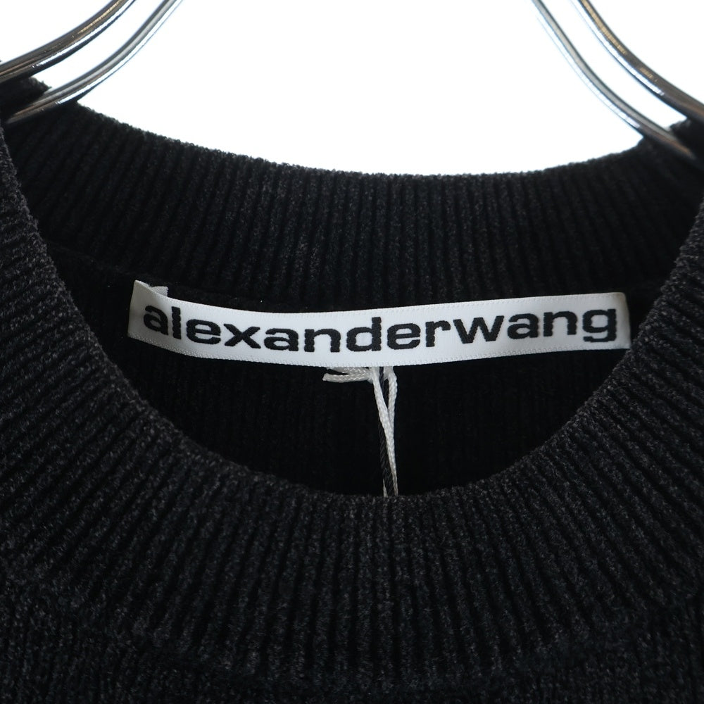 ALEXANDER WANG(アレキサンダーワン) Chenille Pullover In Cotton B クロップド 半袖ニット クルーネック ブラック1KC3251030 レディース