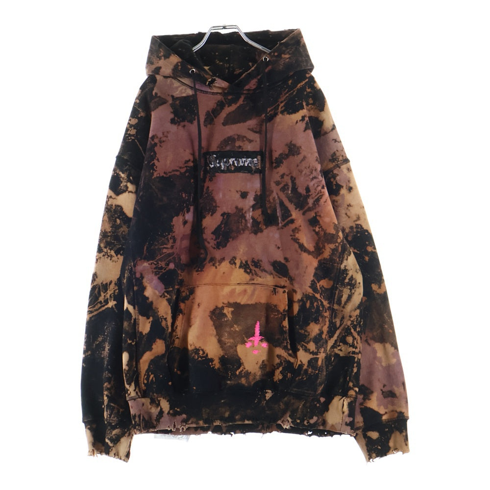 cvtvlist(カタリスト) Box Logo Hooded Sweatshirt ボックスロゴフーディー プルオーバーパーカー ブリーチ柄 ブラック/オレンジ