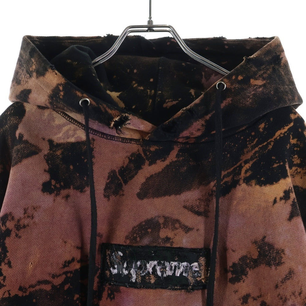 cvtvlist(カタリスト) Box Logo Hooded Sweatshirt ボックスロゴフーディー プルオーバーパーカー ブリーチ柄 ブラック/オレンジ
