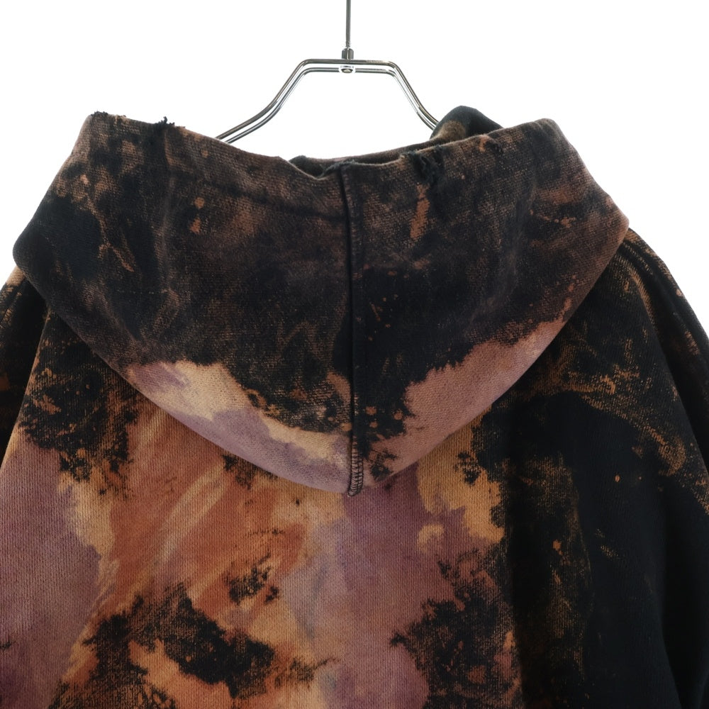 cvtvlist(カタリスト) Box Logo Hooded Sweatshirt ボックスロゴフーディー プルオーバーパーカー ブリーチ柄 ブラック/オレンジ