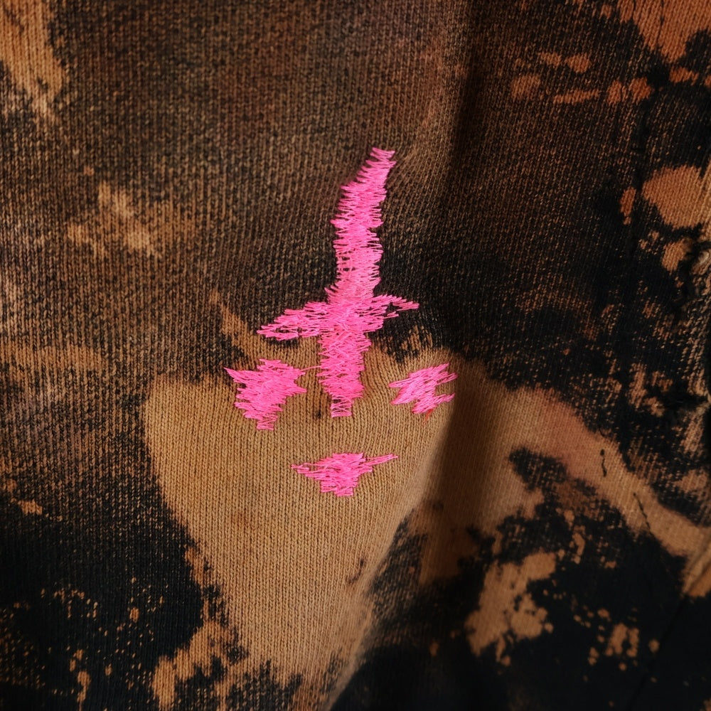 cvtvlist(カタリスト) Box Logo Hooded Sweatshirt ボックスロゴフーディー プルオーバーパーカー ブリーチ柄 ブラック/オレンジ