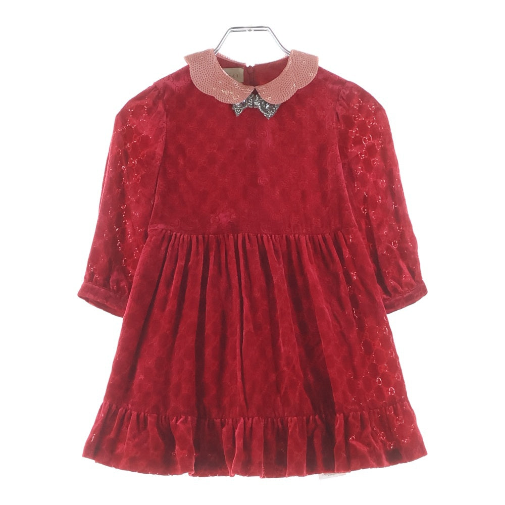GUCCI(グッチ) GG総柄 襟スパンコール シルク ドレス レッド キッズ 662560 ZAH8X