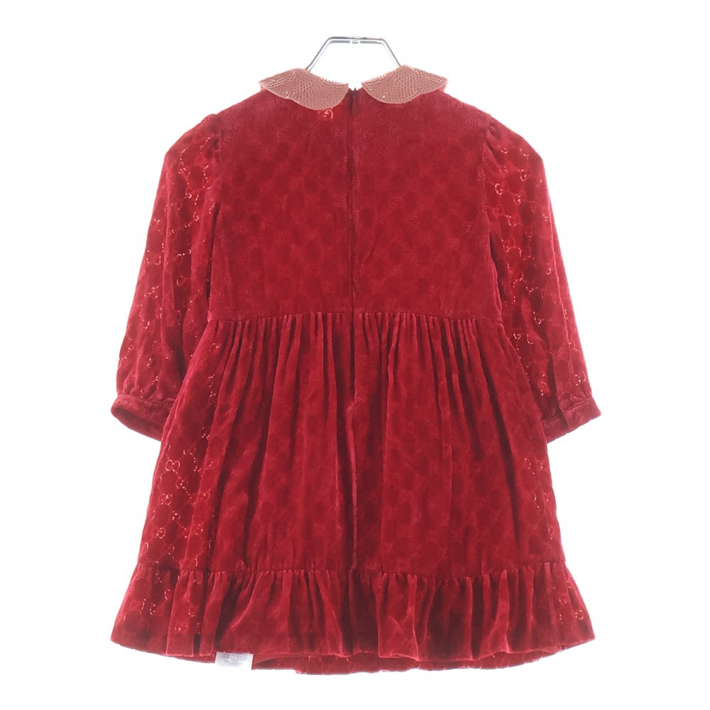 GUCCI(グッチ) GG総柄 襟スパンコール シルク ドレス レッド キッズ 662560 ZAH8X