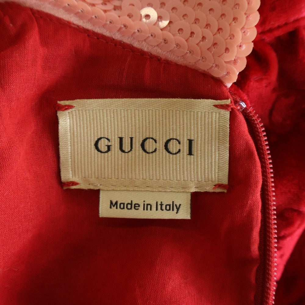GUCCI(グッチ) GG総柄 襟スパンコール シルク ドレス レッド キッズ 662560 ZAH8X