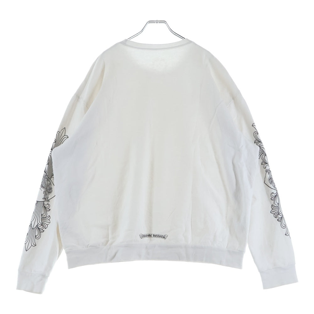 CHROME HEARTS(クロムハーツ) LOVE YOU NECK LOGO ラブユー ネックロゴ 袖フローラルプリント クルーネックスウェット ホワイト