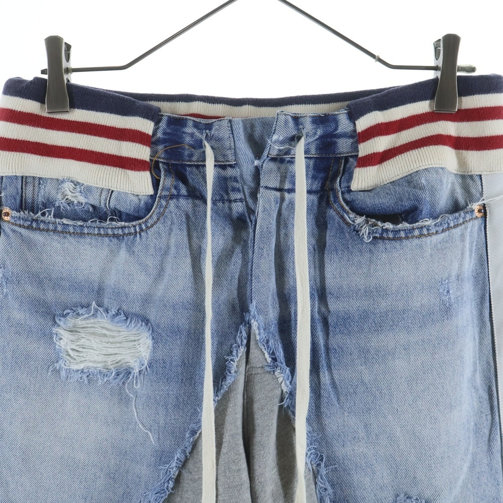 GREG LAUREN(グレッグローレン) Levi's Denim 50/50 Borg Lounge Hybrid Pants 再構築 デニム ジョガーパンツ インディゴ/グレー