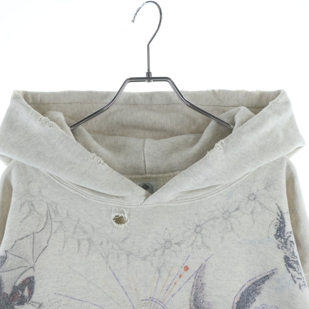 SAINT MICHAEL(セントマイケル) 21AW ×Dr.Woo HOODIE ドクターウー フーディ ペイントデザイン ヴィンテージ加工 プルオーバースウェットパーカー ベージュ SM-A21-0000-056