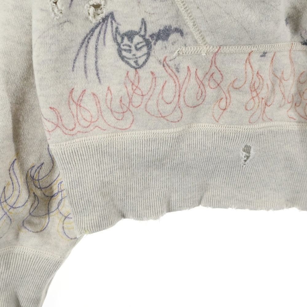 SAINT MICHAEL(セントマイケル) 21AW ×Dr.Woo HOODIE ドクターウー フーディ ペイントデザイン ヴィンテージ加工 プルオーバースウェットパーカー ベージュ SM-A21-0000-056