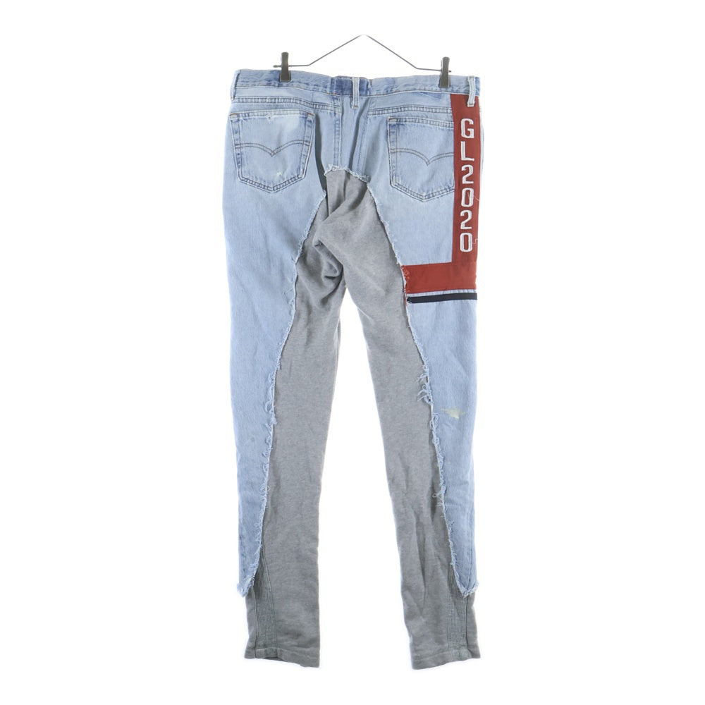 GREG LAUREN(グレッグローレン) 50/50 LONG SLIM PANT 再構築 デニム スウェットパンツ ジョガーパンツ インディゴ/グレー