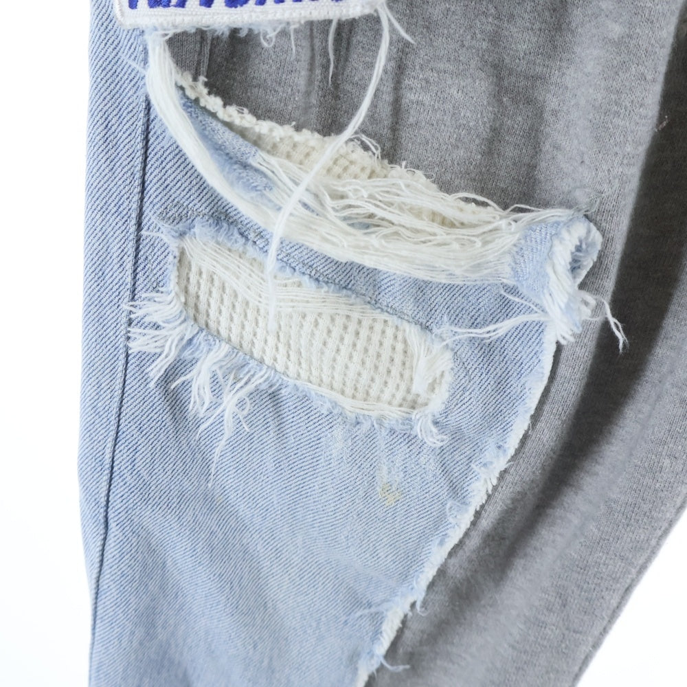 GREG LAUREN(グレッグローレン) 50/50 LONG SLIM PANT 再構築 デニム スウェットパンツ ジョガーパンツ インディゴ/グレー
