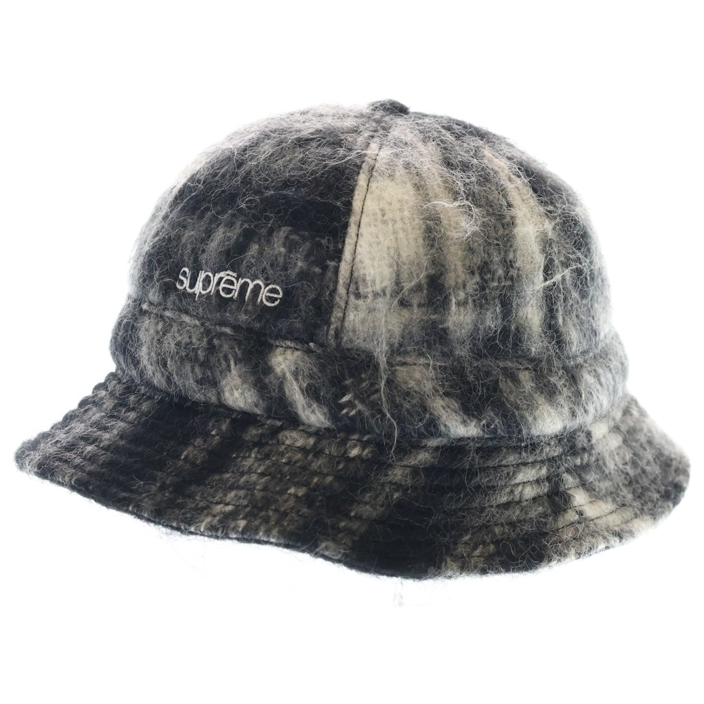 SUPREME(シュプリーム) 25SS Mohair Plaid Bell Hat モヘアベルハット ロゴ刺繍 バケットハット ブラック