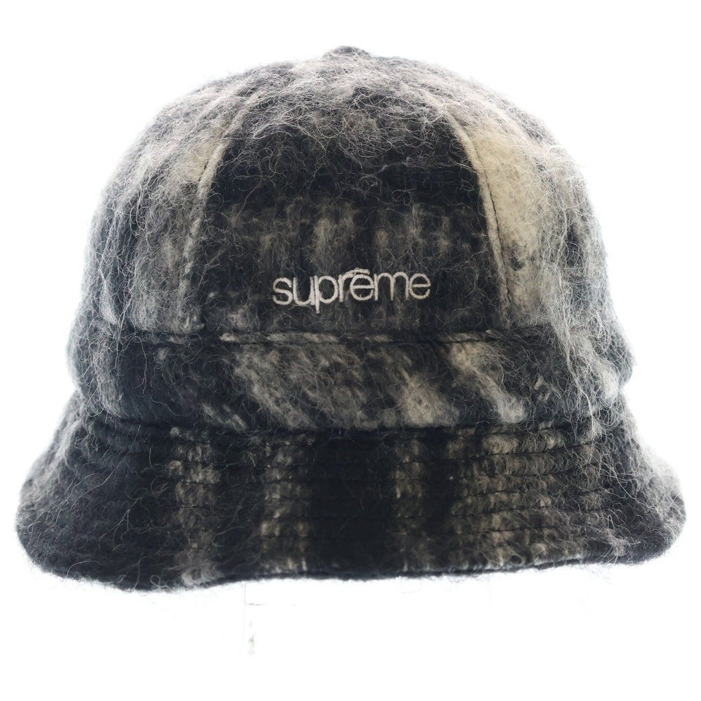 SUPREME(シュプリーム) 25SS Mohair Plaid Bell Hat モヘアベルハット ロゴ刺繍 バケットハット ブラック